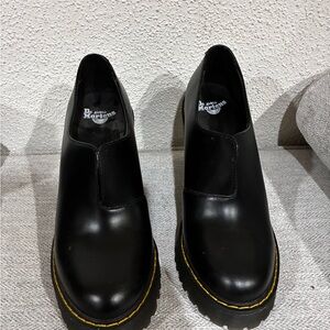 Dr. Martens Black Leather Slip-Ons with Yellow Stitching